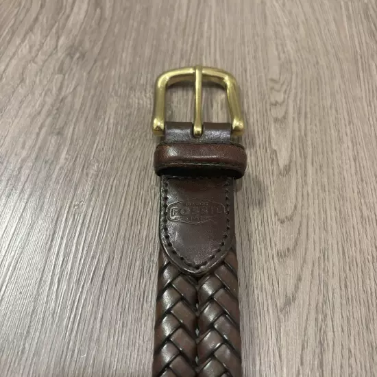 Fossil Genuine Leather Brown Woven Braided Belt Brass Buckle Men’s Size 32