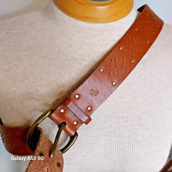 Lauren Ralph Lauren Brown vintage brown leather studded belt Woman's Size XL