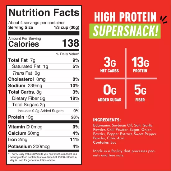 Crunchy Roasted Edamame Snack (Sriracha), High Protein Snacks (13G) Healthy Prot