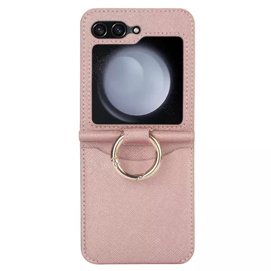 For Samsung Galaxy Z Flip /5/4/3 Card Slot Ring Holder Leather Phone Case