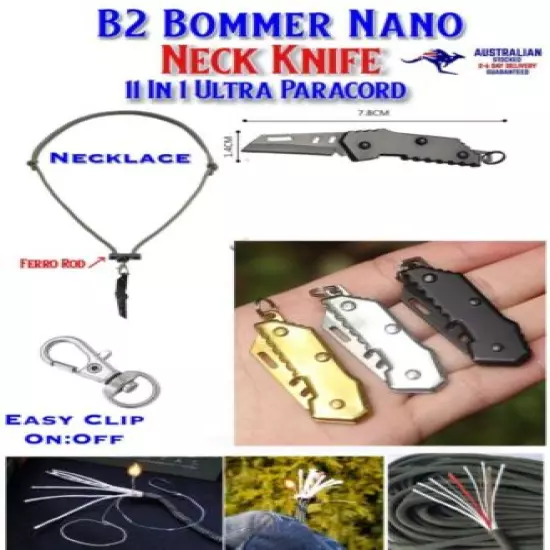 Bommer B2 Nano Blade with 11 in 1 Paracord Multi Purpose Necklace