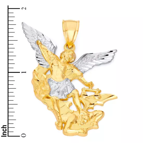 10k/14k Gold Saint Michael Pendant - Two-Tone Archangel Charm, Religious Jewelry