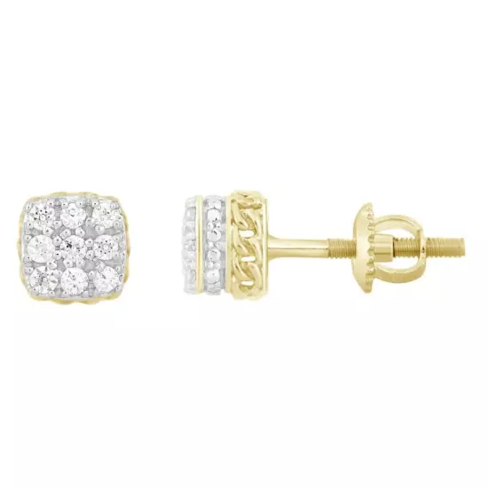 Diamond Stud Round Earrings 10k Yellow Gold Screw back