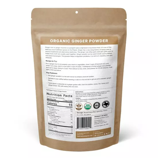 Organic Ground Ginger Powder (8 OZ) Pure and Raw Ginger Powder for Beverages