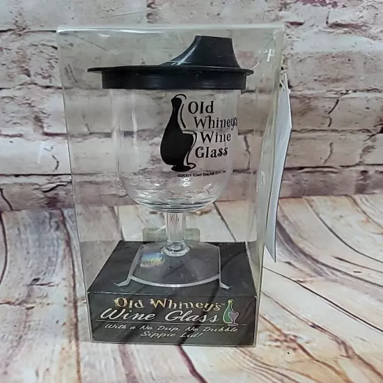 Old Whiney's Wine Glass with a No Drip, No Dribble Sippie Lid stem 2001 Vintage