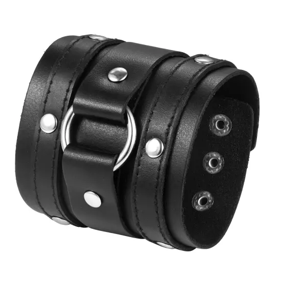 Men's Punk Rocker Biker Gothic Heavy Wide Leather Straps Wristband Cuff Bracelet