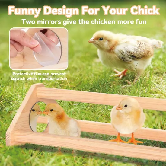 Chick Perch with Mirror, Solid Wooden Thicken Rooster Perch for Coop