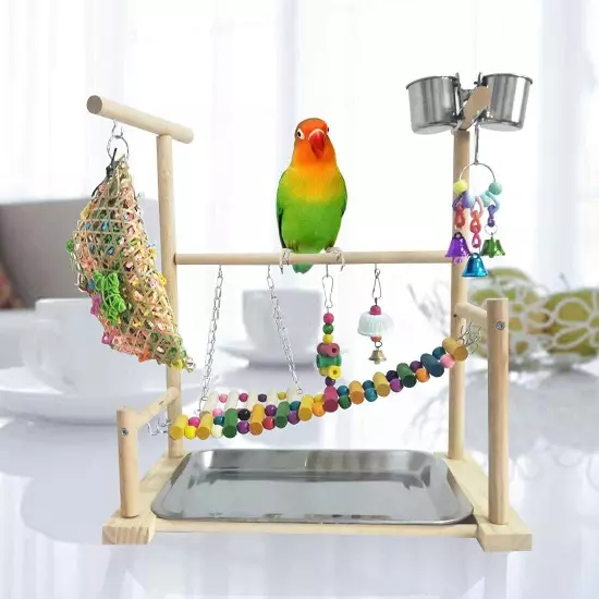 kathson Parrot Playstand Bird Playground Conures Play Stand Wood Multicolor 