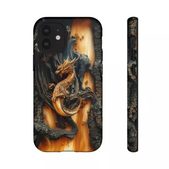 For iPhone, Samsung Galaxy, Pixel - Phone Case Cover - Carved Wood Dragon Print