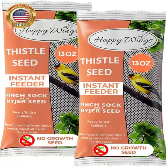 Nyjer/Thistle Seeds Wild Bird Food - (Pack of 2, 13 Ounce X 2) | Prefilled Sock 