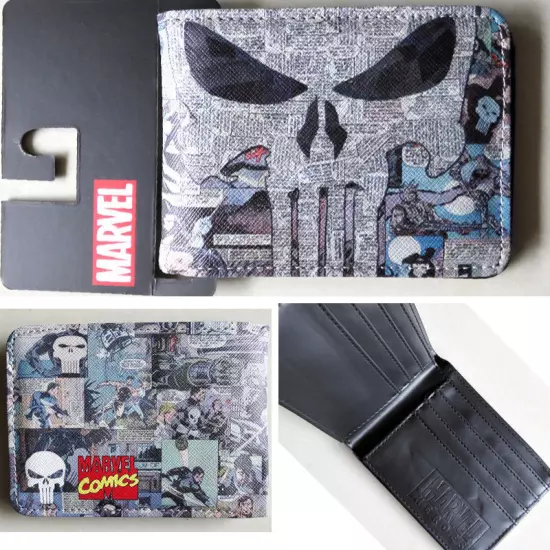 New Marvel Comics The Punisher The Skeleton Logo 12cm Leather Wallets Purse 