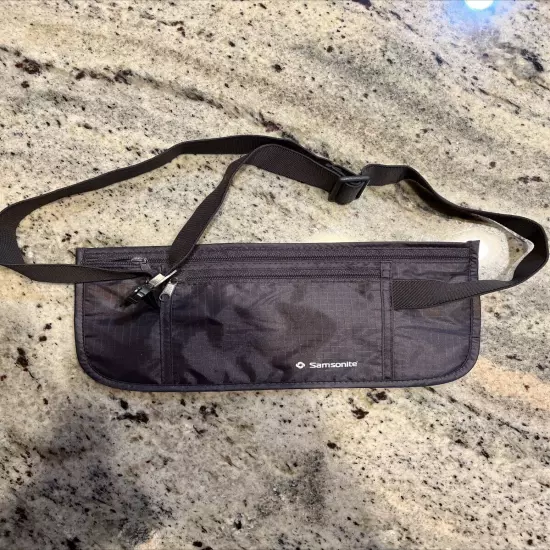 Samsonite Dark Grey Zipper Travel Money Belt Bumbag Pouch Wallet Fanny Pack .