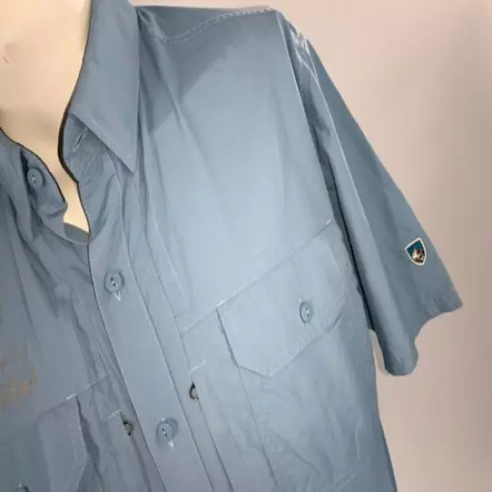 Kuhl Short Sleeve Fishing Shirt M Light Blue Nylon Miller Tour Utah YGI F2-168