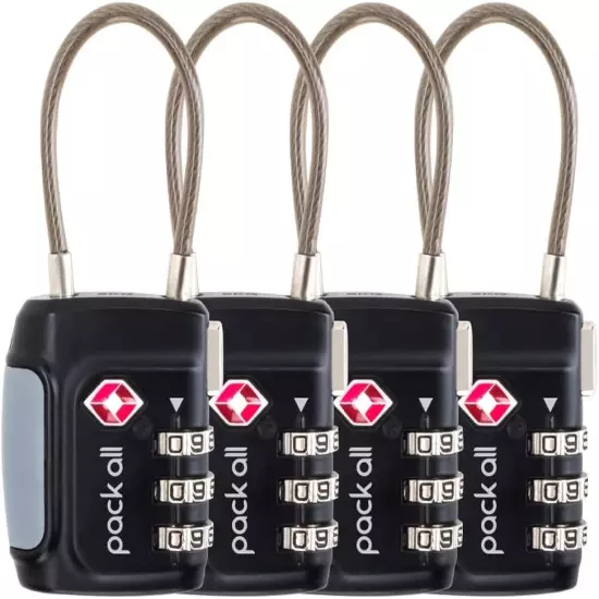 TSA Approved Cable Luggage Locks, 3 Digit Combination Padlocks, Travel Lock for