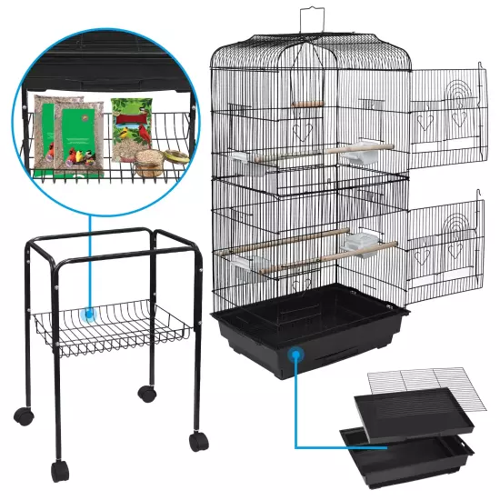 59'' Bird Cage Large Wrought Iron Cage for Cockatiel Sun Conure Parakeet with Ro