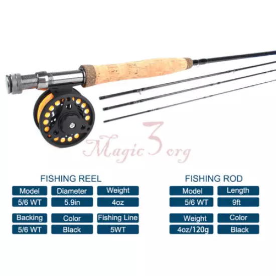 Fly Fishing Rod Reel Combo Portable 9FT Compelete Kit Line Leader Fry Files Case