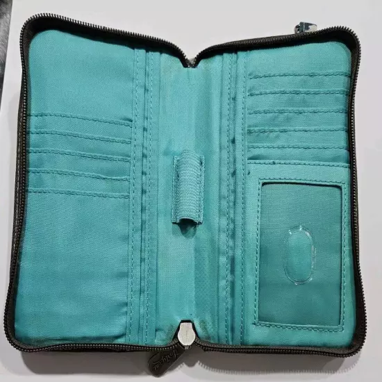 Thirty One Sea Plaid Zip Around Wallet