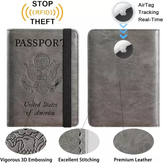 Airtag Passport Holder Cover Wallet Travel Essentials RFID Blocking Leather Card