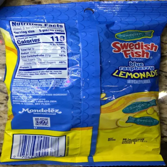 Swedish Fish BLUE RASPBERRY LEMONADE Chewy Candy- 8.04oz Soft Chewy Candy