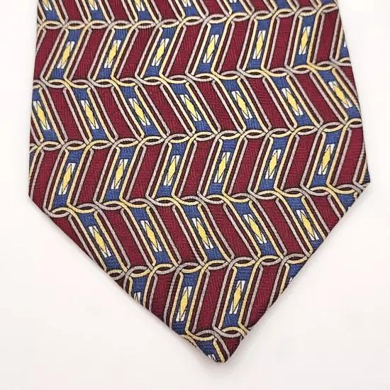 Geoffrey Beene Classic Silk Necktie USA Made Geometric Maroon Blue Yellow Shades