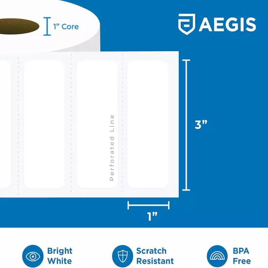 Aegis Adhesives - 3" X 1" Direct Thermal Labels Compatible X 1", White 