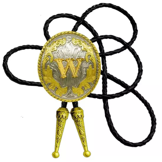 Moranse Golden Western Bolo Tie Initial Letter A to Z in Round Flower Nursery...