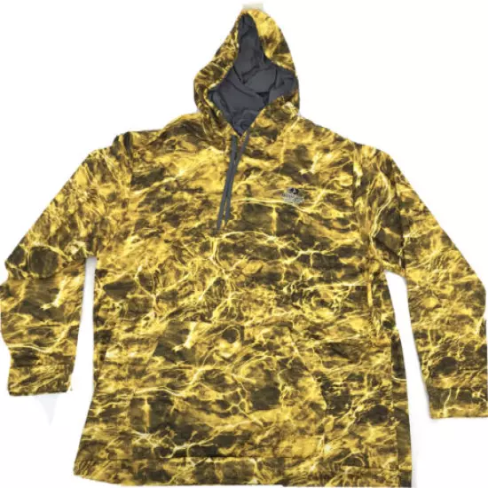 Mossy Oak Mens Yellow Hoodie Sweatshirt W/Water Graphics Sz 2XL