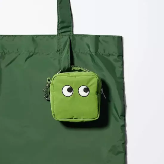 ANYA HINDMARCH by Uniqlo Packable Tote Bag Green Keychain Charm NWT