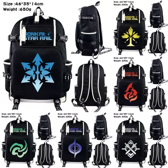 Honkai Star Rail USB Backpack Kids Teens Schoolbag Black Shoulder Outdoor Bags