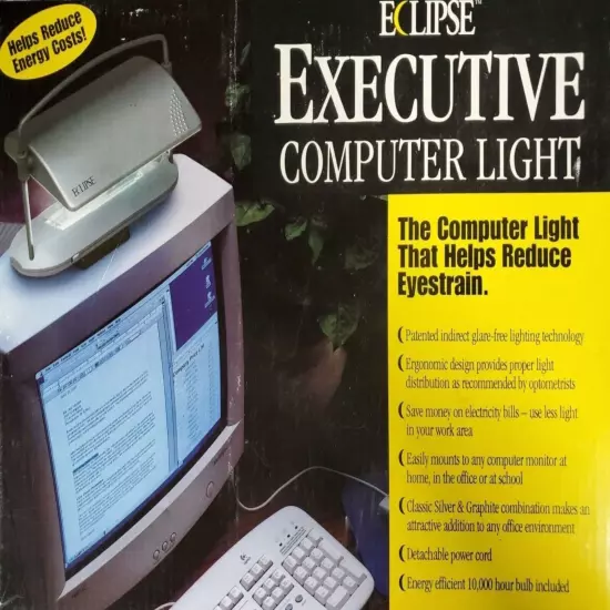 Computer CRT Monitor Light Eclipse Lamp Reduces Eye Strain w/Bulb Original Owner