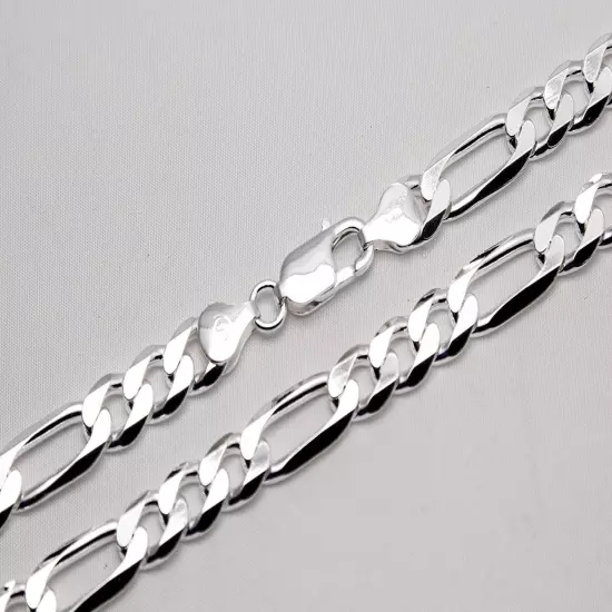 .925 Sterling Silver Figaro Link Chain Necklace 1mm-17mm Sz 16"-36"