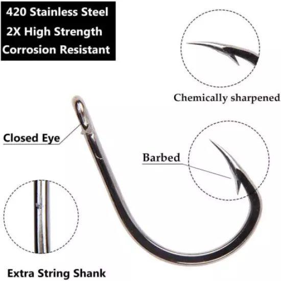 40Pcs Live Bait Circle Hooks Stainless Steel Saltwater Fishing Hook Size1/0-12/0