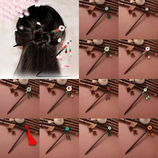 Womens Flower Wooden Chopsticks Hair Hairpin Hair Stick Chinese Style Retro❥