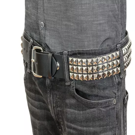 Three Row Pyramid Stud Belt Leather Handmade Studded Belt Punk Goth By Funk Plus