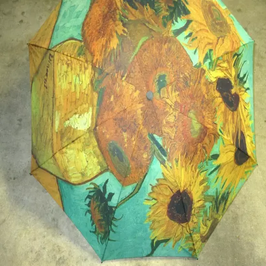 Sunflowers Van Gogh Print Compact Travel Umbrella Gold Turquoise NWT SHIPS FREE