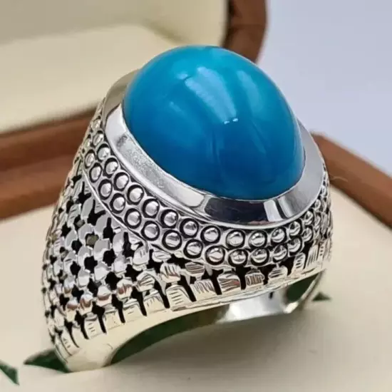 Old Mine Feroza Ring - Natural Turquoise Stone in Stunning Robin Blue Color