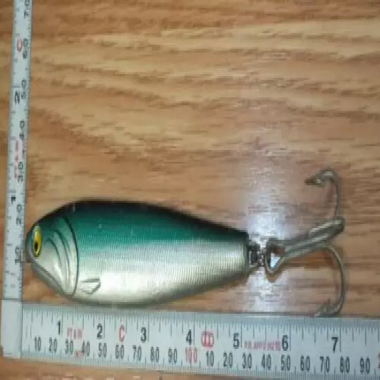 Vintage 1980's Point Wilson 6oz Deep Sea Metal Silver & Green Fishing Lure 