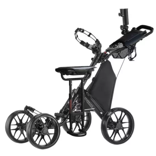 CaddyTek CaddyCruiser ONE Pro Folding 4 Wheel Golf Buggy Black + Removable Seat