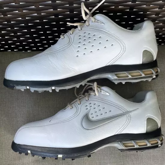 Nike Air Mens Golf Cleats Size 9 White Leather Lace up Shoes 317478-101