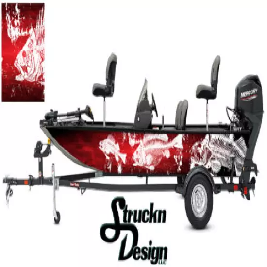 Graphic Abstract Fishing Bass Boat Wrap Decal Vinyl Pontoon Fish Skeletons Red 