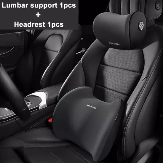 Car Leather Headrest Lumbar Support Rest Neck Pillow Back Cushion Waist Supports