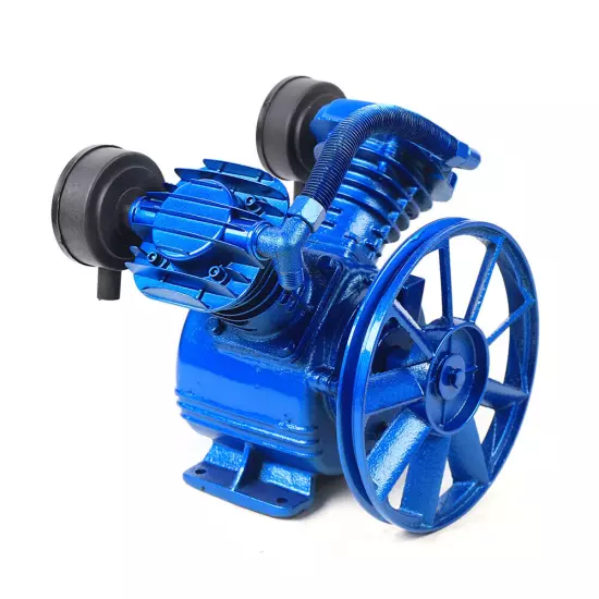 3HP 2-Piston V-Style Blue Air Compressor Head Pump Twin Cylinder Single Stage