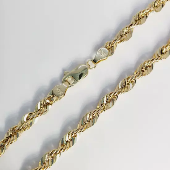 Real 10K Solid Yellow Gold 2mm-5mm Diamond Cut Rope Chain Necklace 16" - 30"