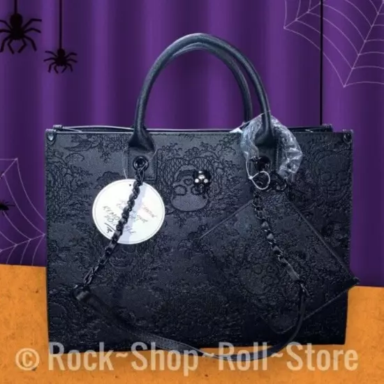 Betsey Johnson Skull Bag Halloween Viral TikTok Large Black Satchel w/Pouch~NWT