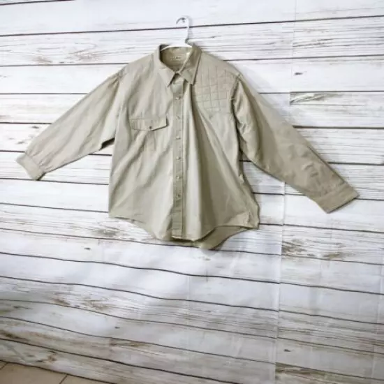 L.L. Bean Mens Shirt Sz XL 17-17 1/2 Khaki Button Up Left Shoulder Pad Hunting 