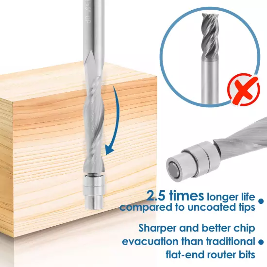 Upcut Spiral Flush Trim Router Bit Flush Cut Router Bit with 1/4" Bearing Guideφ