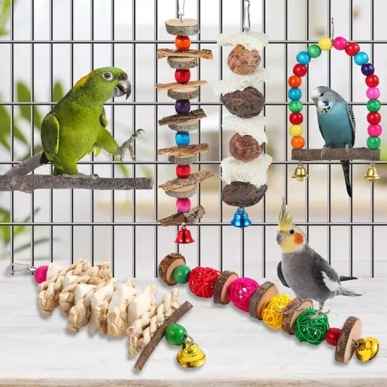 Bird Perch Bird Toys Parakeet Toys,6 Pack Bird Cage Accessories Wooden Chew T...