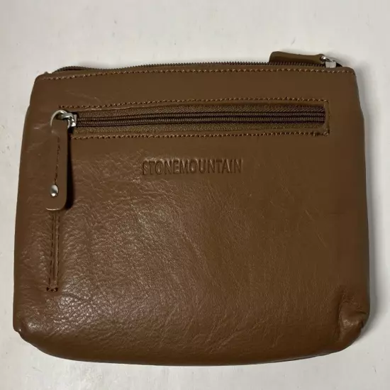 Stone Mountain Caramel LEATHER Clutch Wallet Zip Top Front Snap Slot