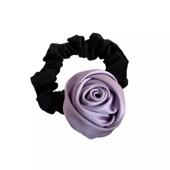 HairBand Silk Satin Rose Flower Ponytail Elastic Rope Ring Handmade Accessories