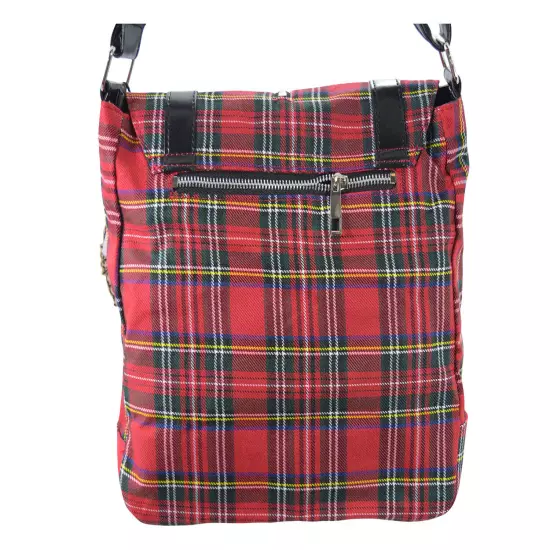 Lost Queen Red Tartan Plaid Crossbody Purse with Zippers and studs 